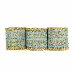 Burlap |  2 1/2″ – Wrapables Light Blue 6 Yards Total Vintage Natural Burlap Lace Ribbon (3 Rolls) Adult Crafts Burlap