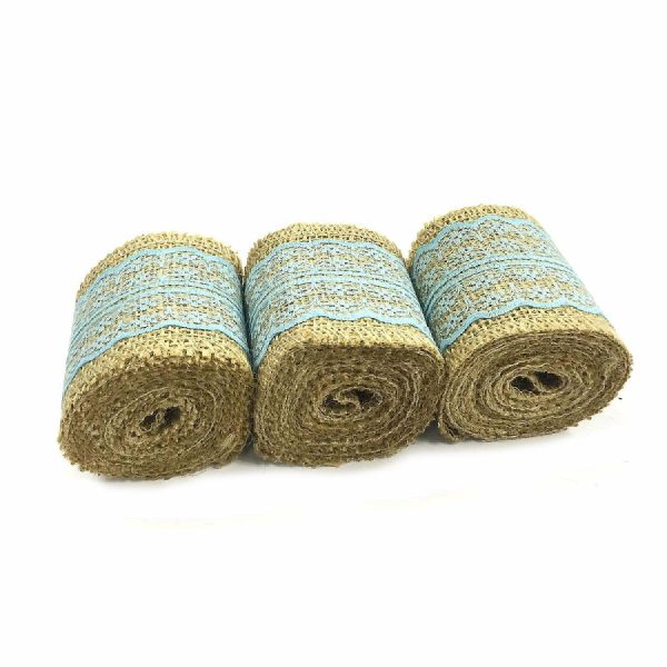 Burlap |  2 1/2″ – Wrapables Light Blue 6 Yards Total Vintage Natural Burlap Lace Ribbon (3 Rolls) Adult Crafts Burlap