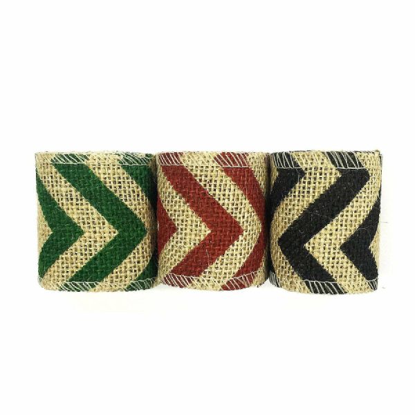 Burlap |  Wrapables Green, Red, Black 6 Yards Total Vintage Natural Burlap Chevron Ribbon (3 Rolls) Adult Crafts Burlap