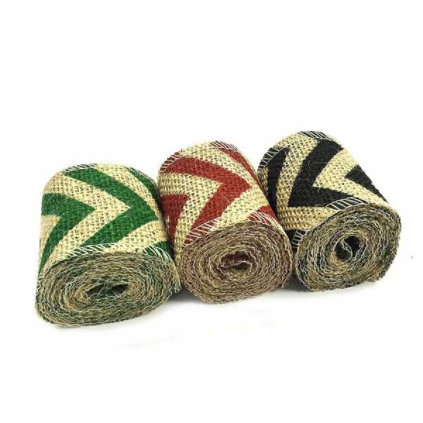 Burlap |  Wrapables Green, Red, Black 6 Yards Total Vintage Natural Burlap Chevron Ribbon (3 Rolls) Adult Crafts Burlap