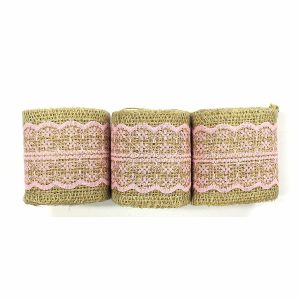 Burlap |  Wrapables Pink 6 Yards Total Vintage Natural Burlap Lace Ribbon (3 Rolls) Adult Crafts Burlap