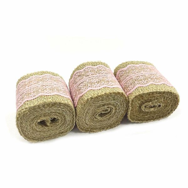 Burlap |  Wrapables Pink 6 Yards Total Vintage Natural Burlap Lace Ribbon (3 Rolls) Adult Crafts Burlap