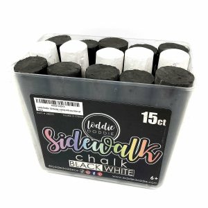 Chalk |  Loddie Doddie – 15ct – Bucket of Sidewalk Chalk – White and Onyx Black Chalk Chalk