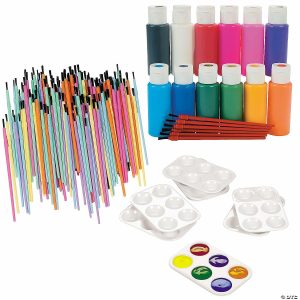 Craft Paint Accessories |  Bulk 180 Pc. Suncatcher Paint, Paintbrushes & Classroom Supply Kit Adult Crafts Craft Paint Accessories