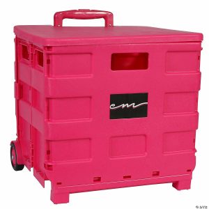 Craft Storage |  Everything Mary Storage Collapsible Rolling Cart Small With Lid Pink Craft Storage Craft Storage