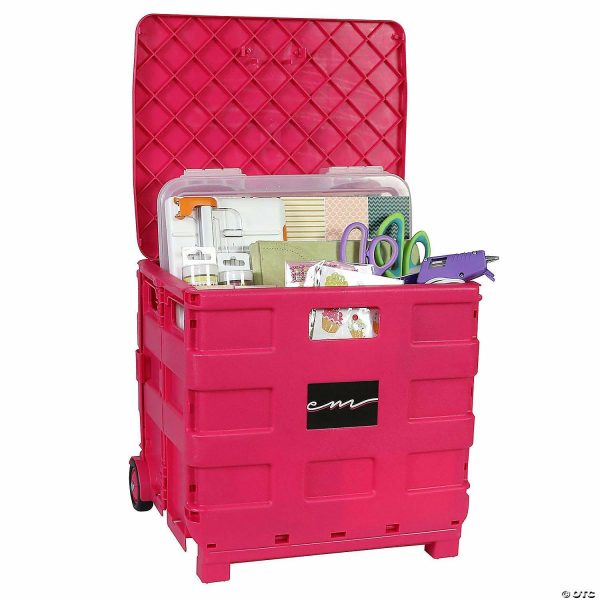 Craft Storage |  Everything Mary Storage Collapsible Rolling Cart Small With Lid Purple Craft Supplies Craft Storage