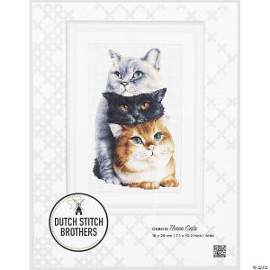 Cross Stitch |  Thea Gouverneur Cross Stitch Kit Three Cats White Cross Stitch Cross Stitch