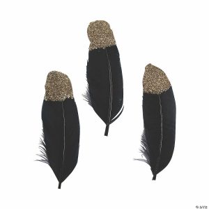 Feathers |  Black & Gold Glitter Feathers Craft Supplies Feathers