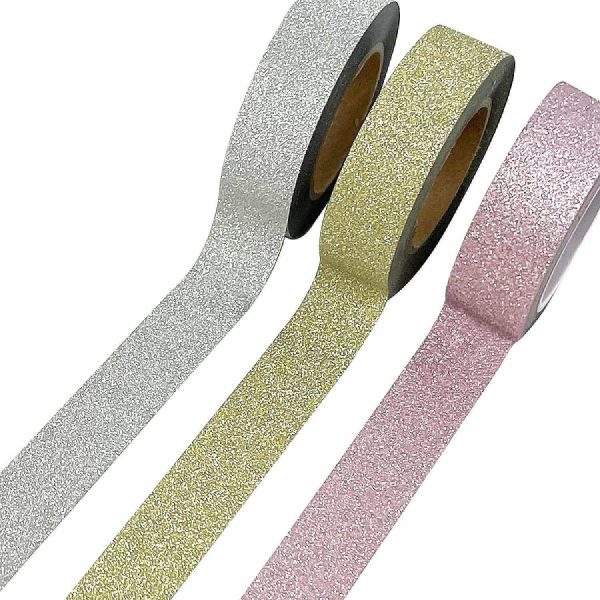 Glue, Tape & Adhesives |  Wrapables Glitter and Shine Washi Tapes Decorative Masking Tapes (Set of 3), Solid Glitter Pastel Craft Supplies Glue, Tape & Adhesives