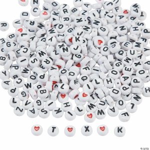 Kids’ Beading Supplies |  Bulk 400 Pc. 6mm White Round Alphabet Bead Assortment Craft Supplies Kids' Beading Supplies