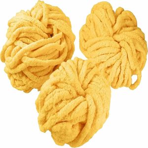 Knitting & Crochet |  iDIY Chunky Yarn 3 Pack (24 Yards Each Skein) – Bright Yellow – Fluffy Chenille Yarn Perfect for Soft Throw and Baby Blankets, Arm Knitting, Crocheting and DIY Knitting & Crochet Knitting & Crochet