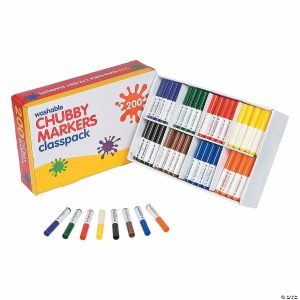 Markers |  Bulk 200 Pc. Chubby Washable Marker Classpack – 8 Colors Per Pack Craft Supplies Markers