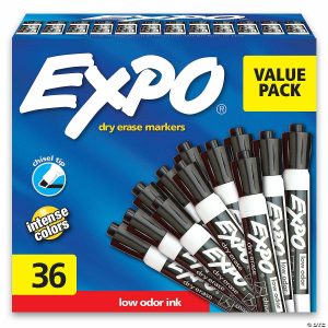 Markers |  EXPO Low Odor Dry Erase Markers, Chisel Tip, Black, 36 Count Craft Supplies Markers