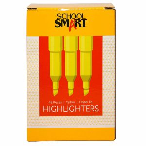 Markers |  School Smart Pen Style Highlighters, Chisel Tip, Yellow, Pack of 48 Craft Supplies Markers