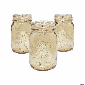 Mason Jars & Bottles |  5 3/4″ x 3″ Gold Mercury Glass Mason Jar Centerpiece Decorations – 12 Pc. Craft Supplies Mason Jars & Bottles