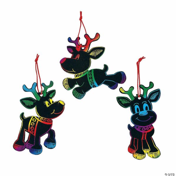 Ornament Crafts |  Magic Color Scratch Reindeer Christmas Ornaments – 24 Pc. Crafts for Kids Ornament Crafts