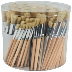 Paint Brushes |  Sax White Bristle Paint Brushes with Short Wooden Handles, Round Assorted Sizes, Set of 144 Art Supplies Paint Brushes