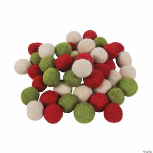 Poms & Chenille Stems |  Bulk 120 Pc. Christmas Wool Felt Pom-Poms Craft Supplies Poms & Chenille Stems