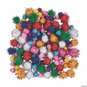 Poms & Chenille Stems |  Bulk 150 Pc. Acrylic Glitter Pom-Poms Craft Supplies Poms & Chenille Stems