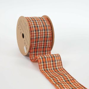 Ribbon |  LaRibbons 2 1/2″ Wired Ribbon – “Harvest Plaid” Rust Multi – 10 Yard Roll Craft Supplies Ribbon