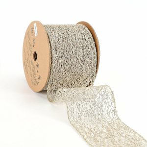 Ribbon |  LaRibbons 3″ Mesh Wired Ribbon – White Gold – 10 Yard Roll Craft Supplies Ribbon