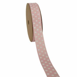 Ribbon |  LaRibbons 5/8″ Grosgrain Confetti Dot Ribbon Lt Pink White-25 Yard Roll Craft Supplies Ribbon