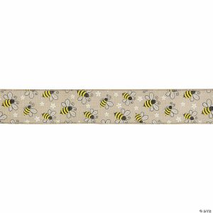 Ribbon |  Natural Burlap Bumblebee Design Wired Spring Craft Ribbon 2.5″ x 10 Yards Craft Supplies Ribbon