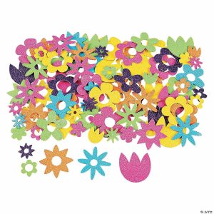 Senior Crafts |  1 3/4″ – 2″ Bulk 500 Pc. Flower Glitter Self-Adhesive Shapes Craft & Hobby Supplies Senior Crafts