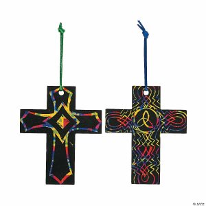 Senior Crafts |  4 14″ Religious Magic Color Scratch Cross Ornaments – 24 Pc. Craft & Hobby Supplies Senior Crafts