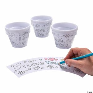 Senior Crafts |  4″ Color Your Own Mom Artist White Plastic Flower Pots – 12 Pc. Craft & Hobby Supplies Senior Crafts