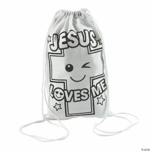 Senior Crafts |  9 1/2″ x 15″ Color Your Own Jesus Loves Me Drawstring Bags – 12 Pc. Craft & Hobby Supplies Senior Crafts