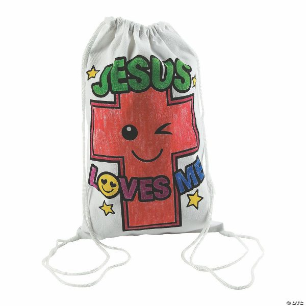 Senior Crafts |  9 1/2″ x 15″ Color Your Own Jesus Loves Me Drawstring Bags – 12 Pc. Craft & Hobby Supplies Senior Crafts