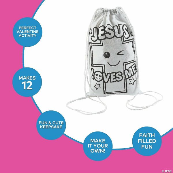 Senior Crafts |  9 1/2″ x 15″ Color Your Own Jesus Loves Me Drawstring Bags – 12 Pc. Craft & Hobby Supplies Senior Crafts