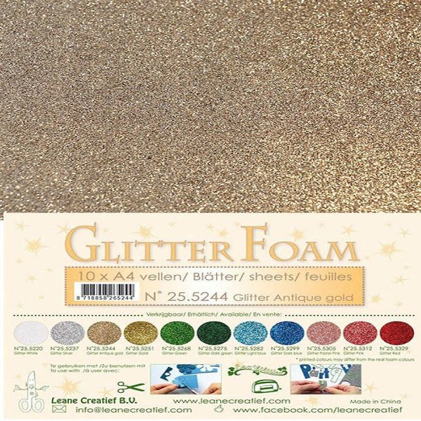 Senior Crafts |  Leane Creatief 10 Glitter Foam Sheets A4 – Antique Gold Craft & Hobby Supplies Senior Crafts