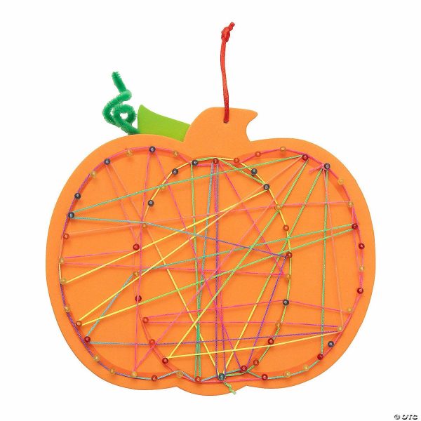 String Art |  8″ x 7″ Orange Pumpkin with Multicolored String Art Craft Kit – Makes 12 Craft Supplies String Art