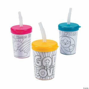 Thumbprint Crafts |  Color Your Own Religious BPA-Free Plastic Cups with Lids & Straws – 12 Ct. Crafts for Kids Thumbprint Crafts