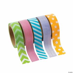 Washi Tape |  Primary Patterned Washi Tape Set – 5 Pc. Adult Crafts Washi Tape