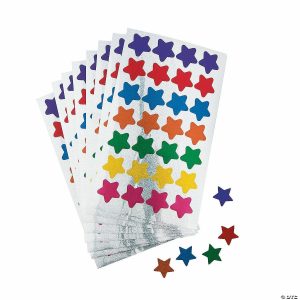 Education Craft Kits |  1/2″ Basic Sparkly Star Multicolor Paper Sticker Sheets – 25 Pc. Crafts for Kids Education Craft Kits