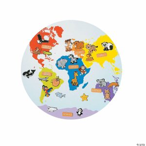 Sticker Scenes |  8 1/2″ diam. Continents & Animals Globe-Shaped Repositionable Sticker Scenes – 12 Pc. Crafts for Kids Sticker Scenes